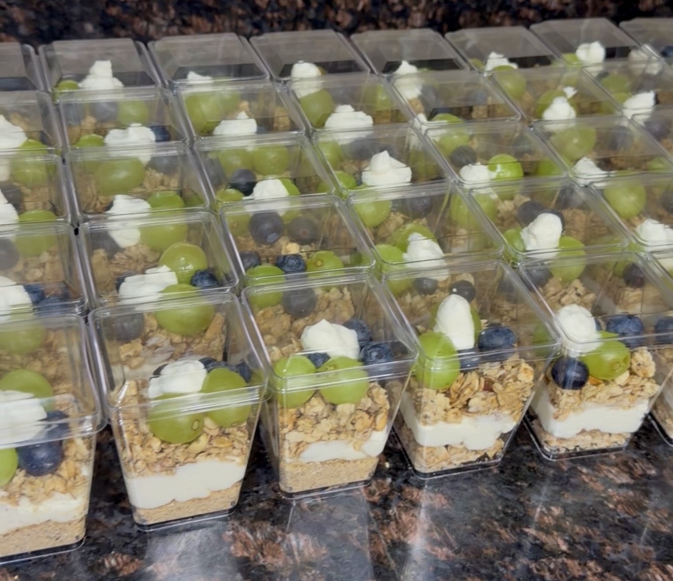 Cream and crunch dessert cups with fruit